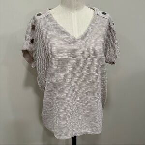 JONES NY Textured Striped V-Neck Neutral Top Size Large